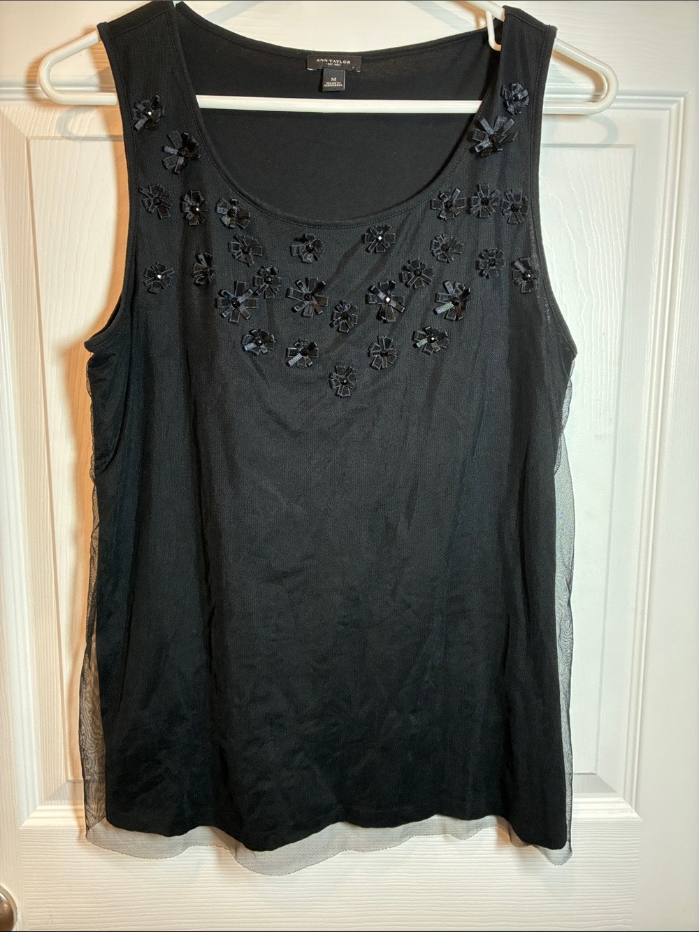 Anne Taylor Black Sleeveless Tank with Floral Sequin Embellishments